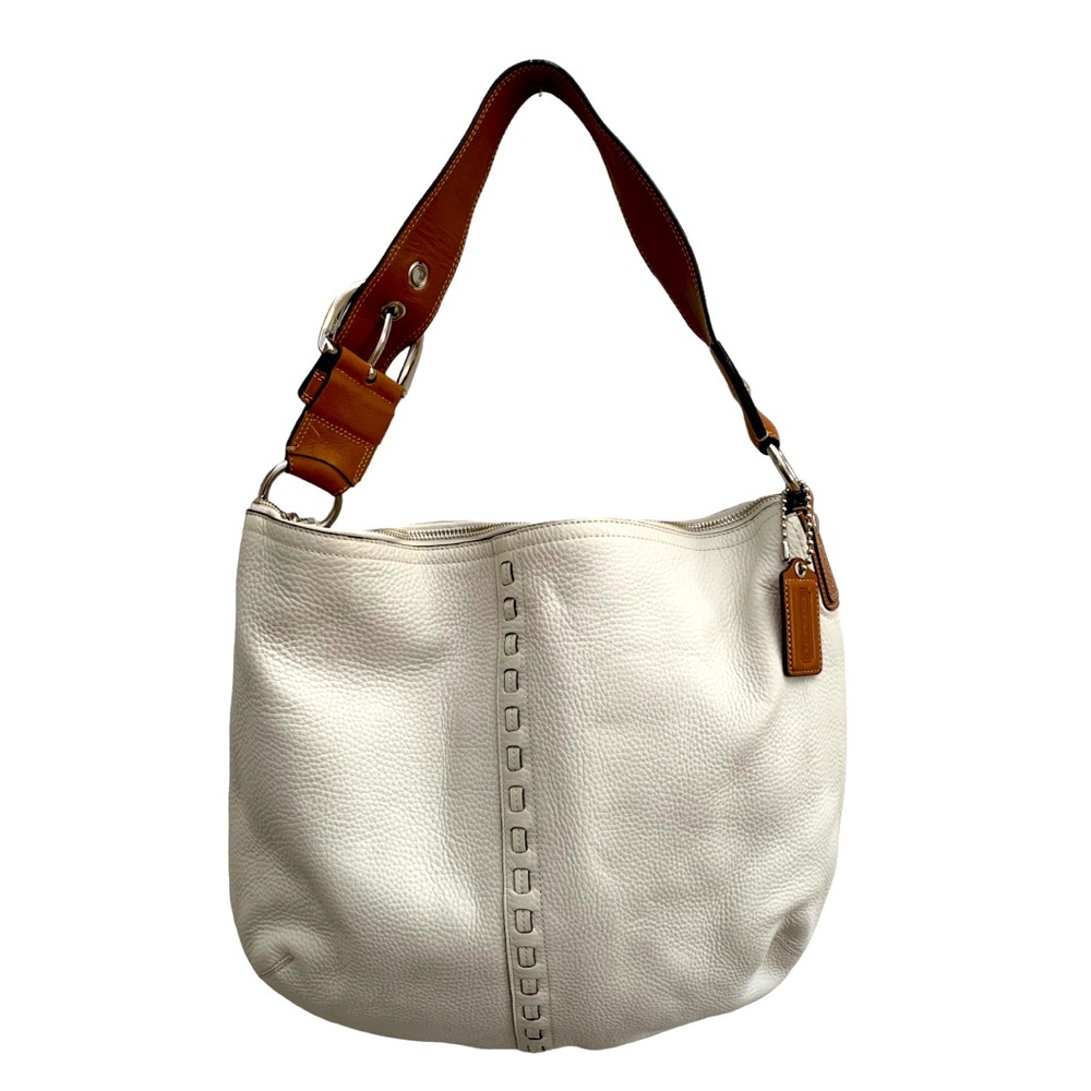 Gorgeous COACH "SOHO" Pebbled Leather Large Hobo - White/Saddle - Vintage Y2K